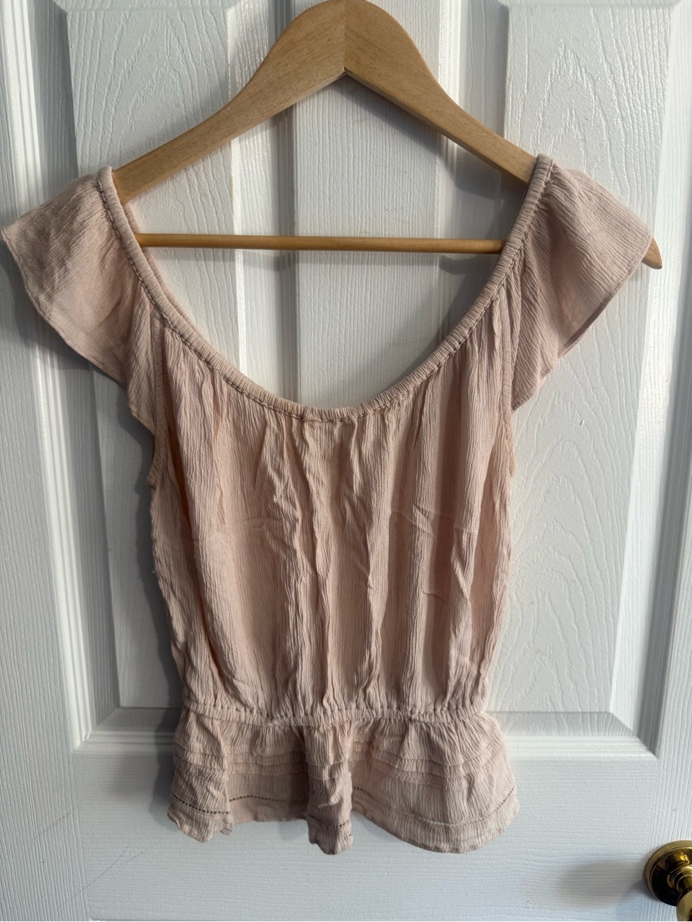 Talula Blush Pink Scoop Neck Peplum Top with Flutter Sleeves